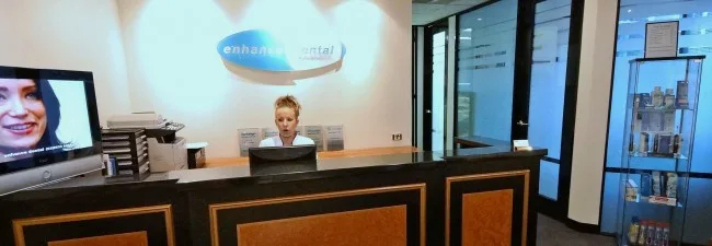 Enhance Dental reception on St Kilda Road in Melbourne